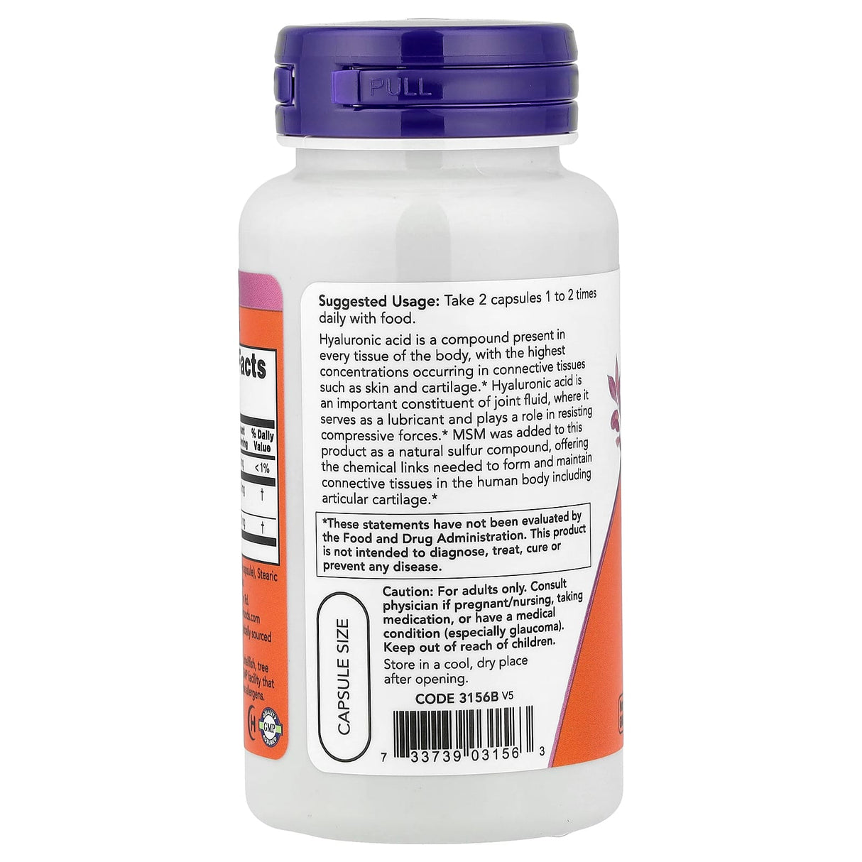 Acid Hialuronic, Hyaluronic Acid cu MSM, 50mg, Now Foods, 60 capsule