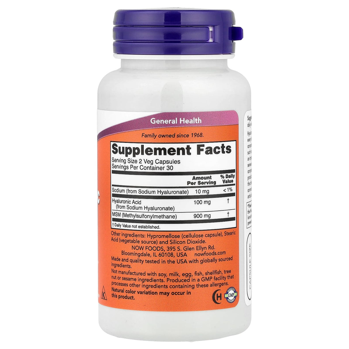 Acid Hialuronic, Hyaluronic Acid cu MSM, 50mg, Now Foods, 60 capsule