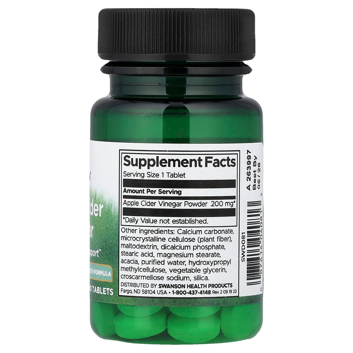 Apple Cider Vinegar (Otet Cidru de Mere), 200 mg, Swanson, 30 tablete SWD081