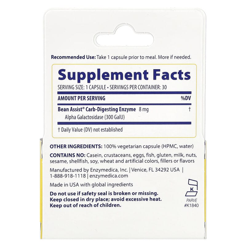 BeanAssist (Balonare și Disconfort), Enzymedica, 30 capsule