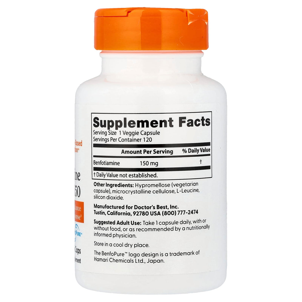 Benfotiamine 150 with BenfoPure™, 150 mg, Doctor's Best, 120 capsule