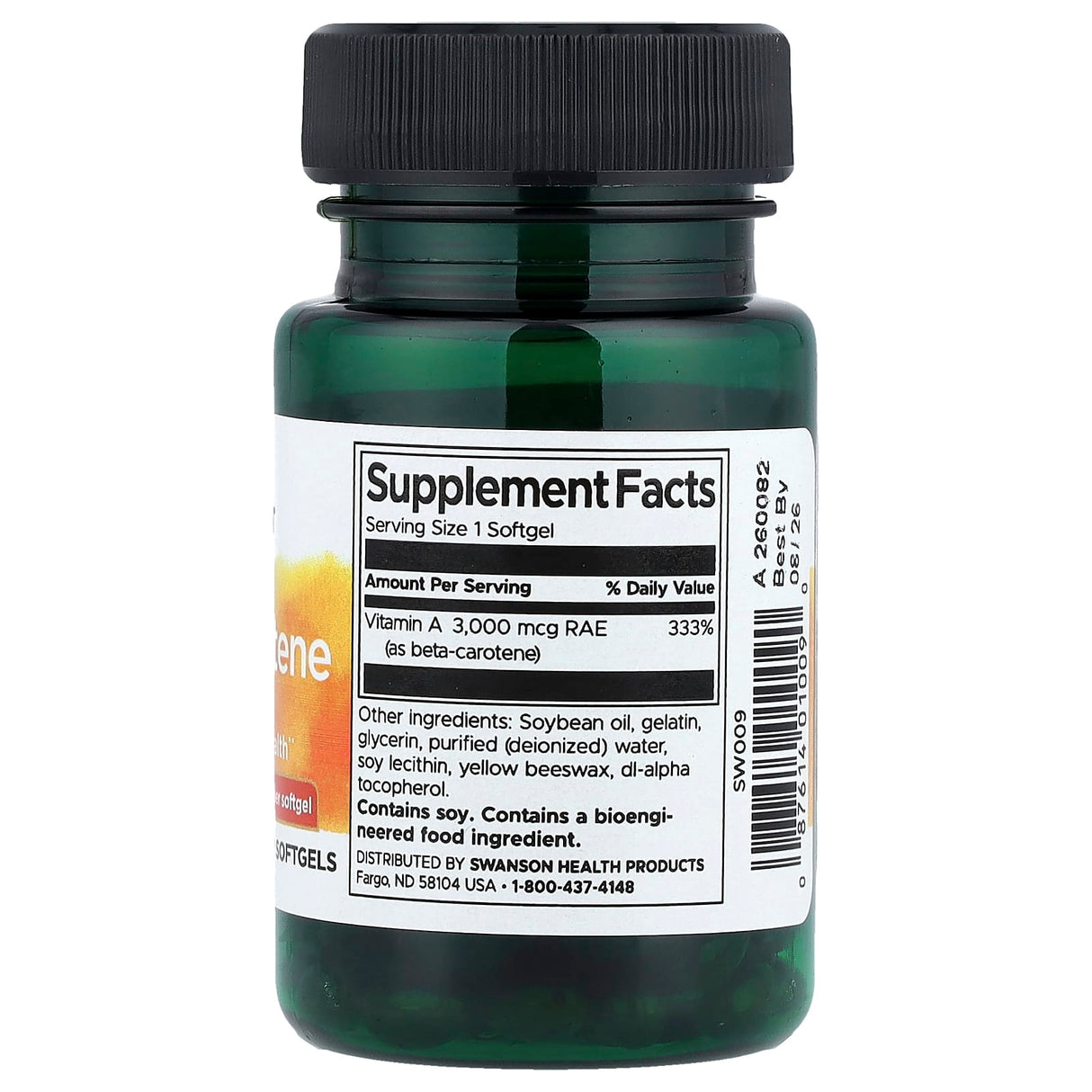 Beta Carotene (Vitamin A) 10.000 IU, Swanson, 100 softgels SW009
