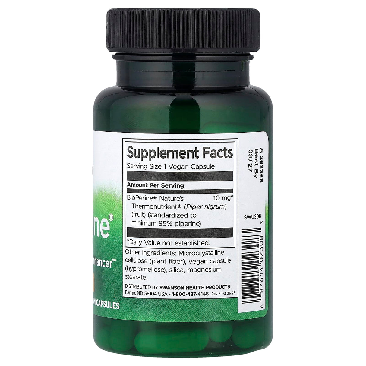 BioPerine (Extract de Piper Negru), 10mg, Swanson, 60 capsule SWU308