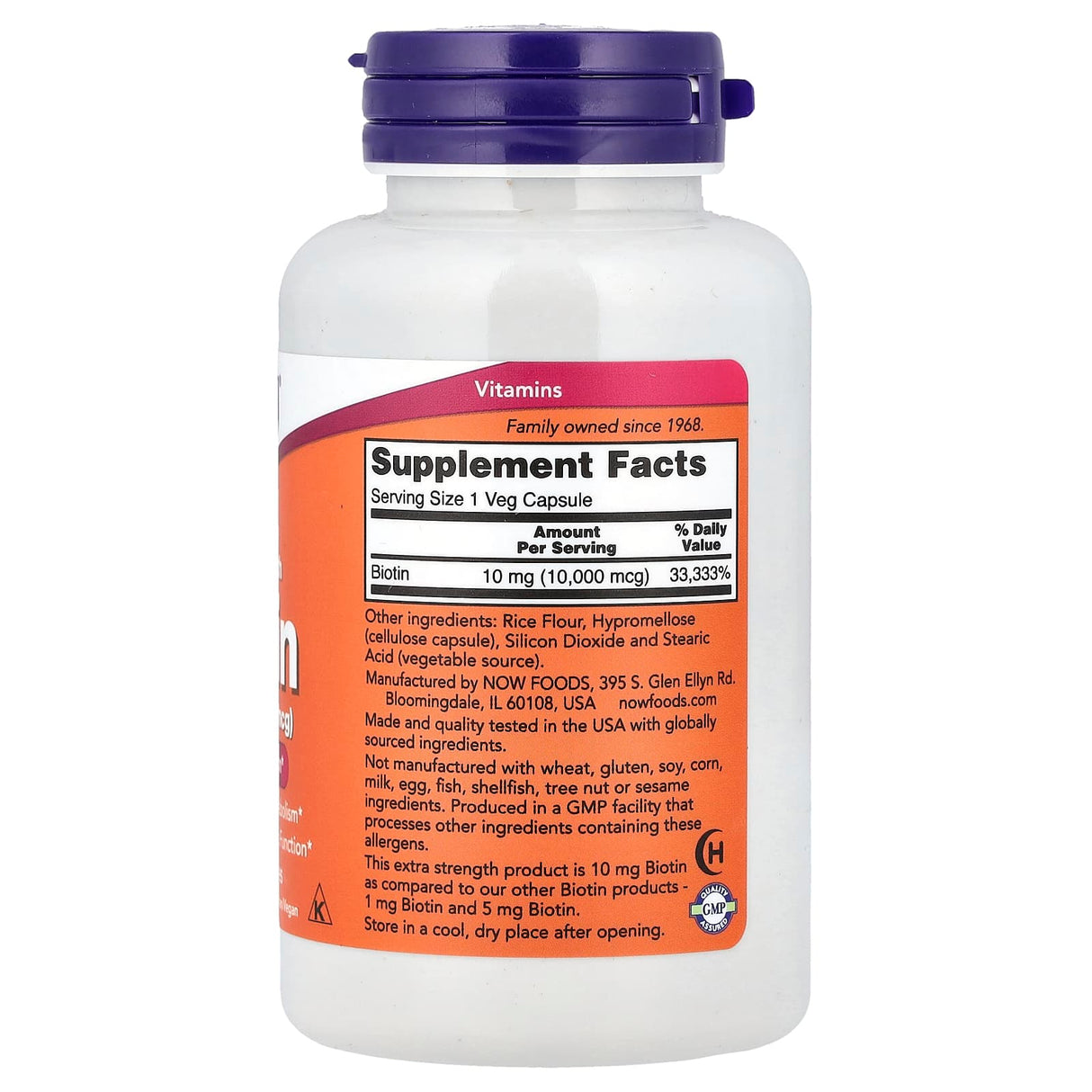 Biotin (Vitamina H sau B7) 10.000 mcg, Now Foods, 120 capsule