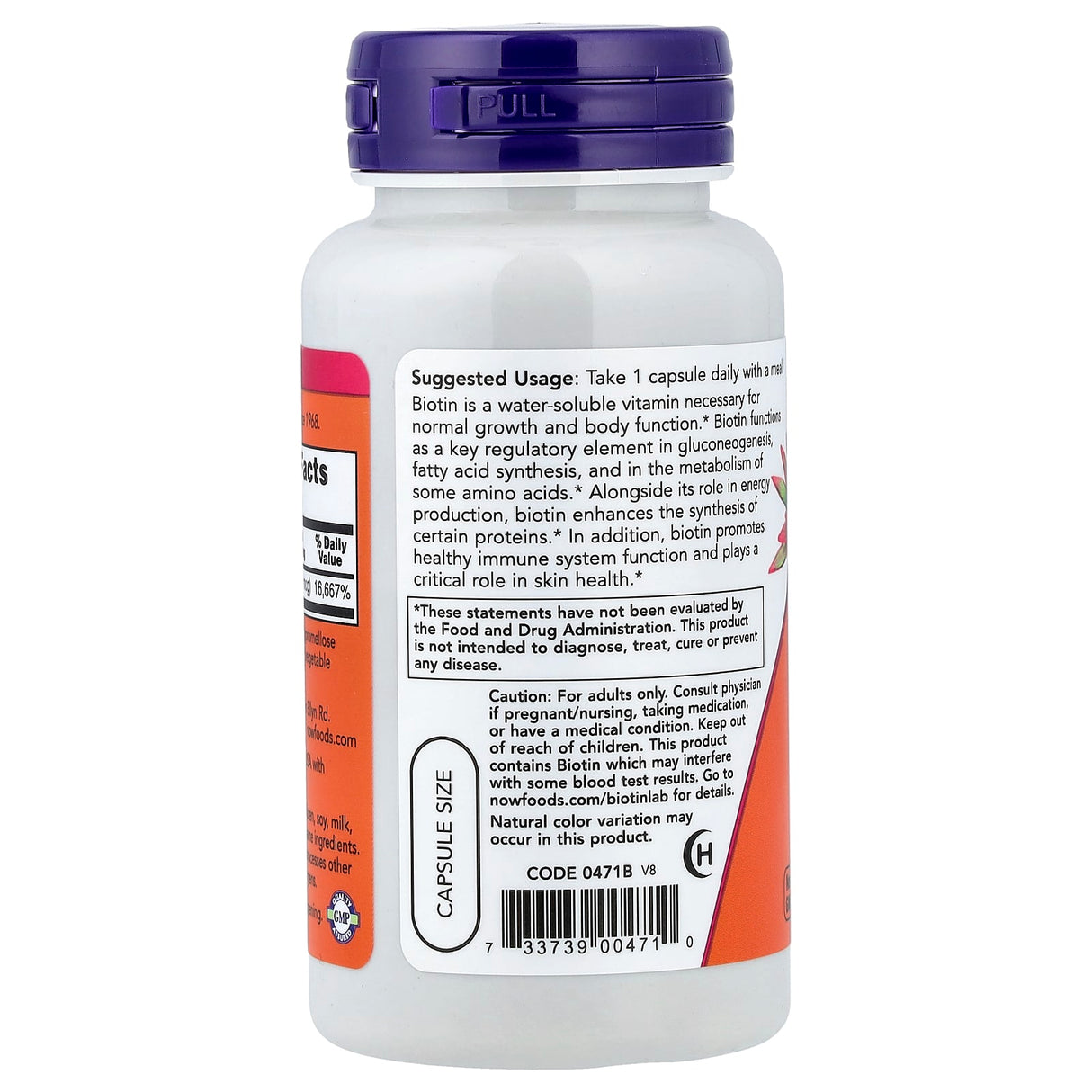 Biotin (Vitamina H sau B7) 5000 mcg, Now Foods, 60 capsule