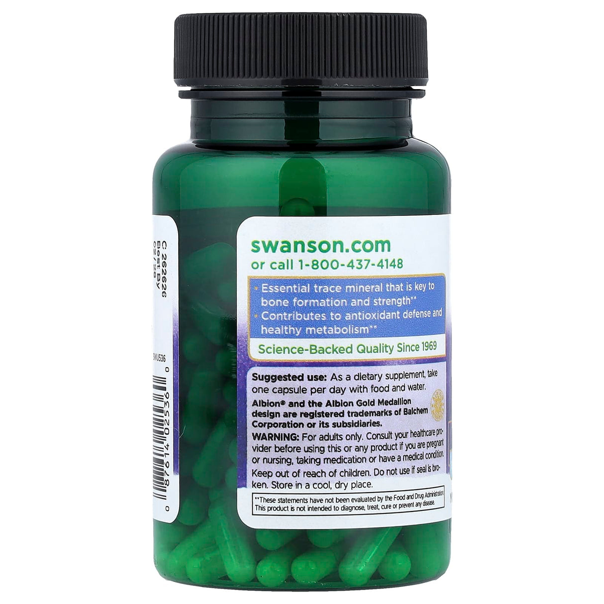 Bisglicinat de Mangan Albion, 10 mg, Swanson, 180 capsule SWU536