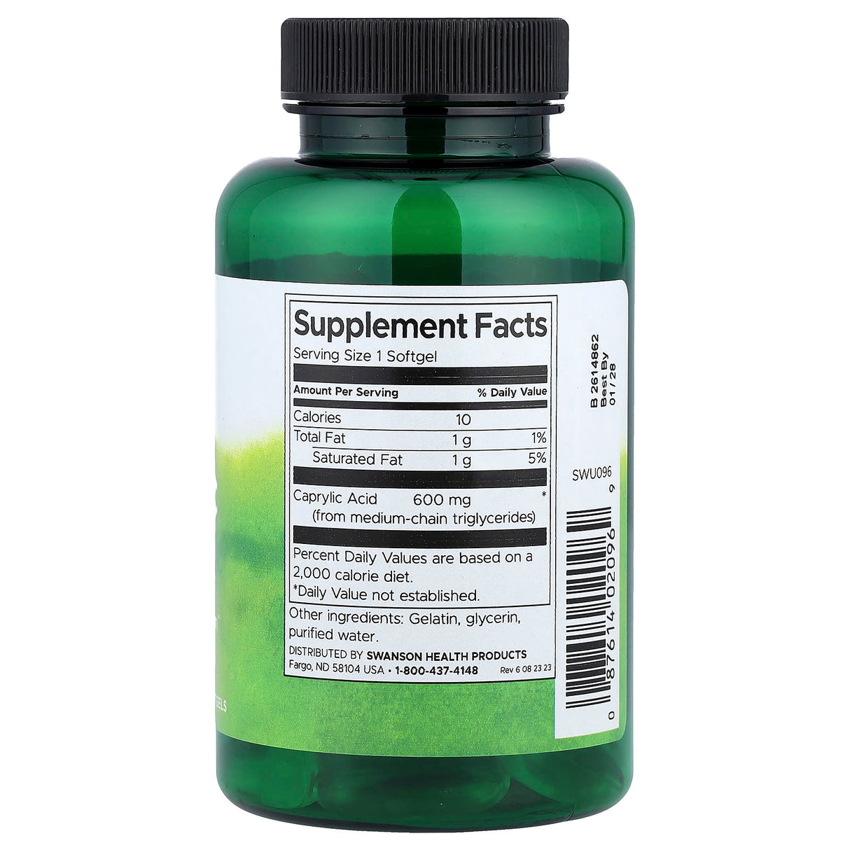 Caprylic Acid, 600mg, Swanson, 60 softgels SWU096