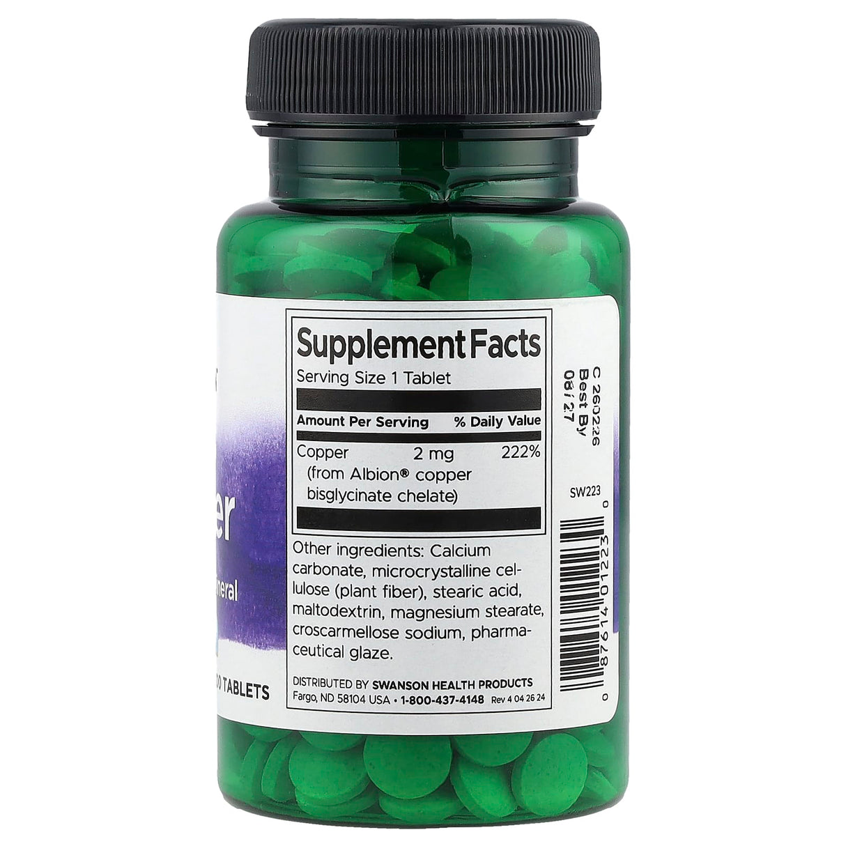 Chelated Copper (Cupru), 2mg, Swanson, 300 tablete SW223