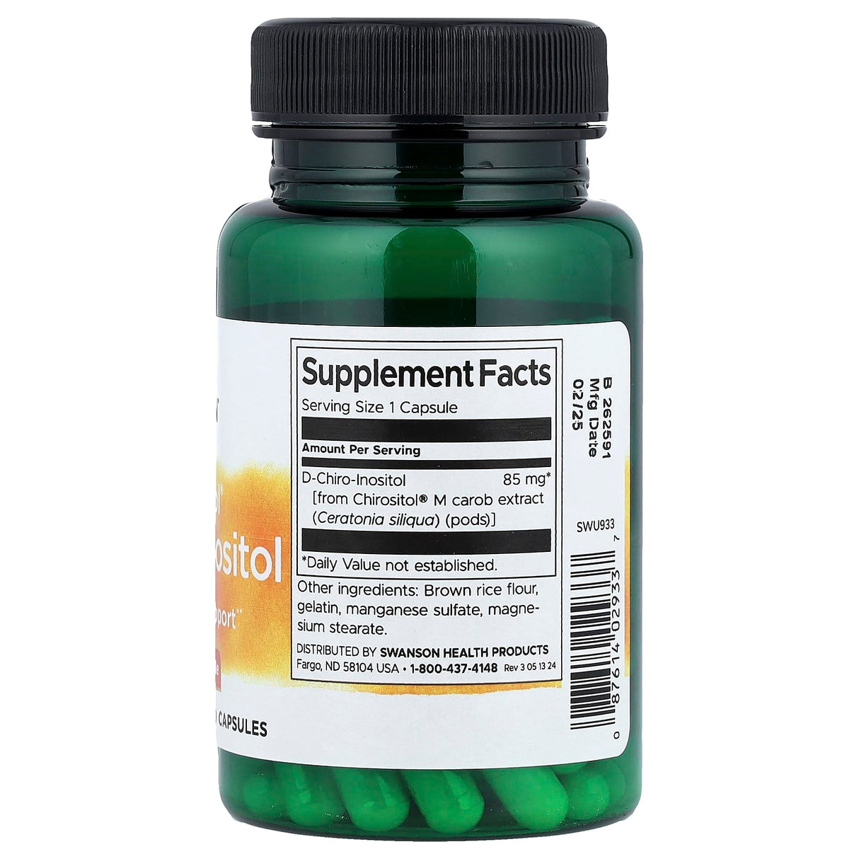 Chirositol D-Chiro-Inositol (Controlul Glicemiei), 85 mg, Swanson, 60 capsule SWU933