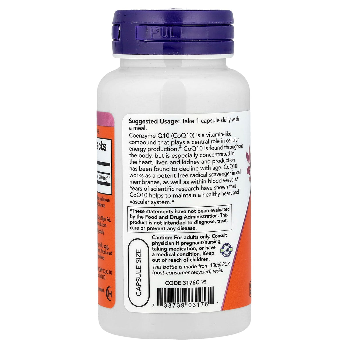 CoQ10 (Coenzima Q10), 200mg, Now Foods, 60 capsule