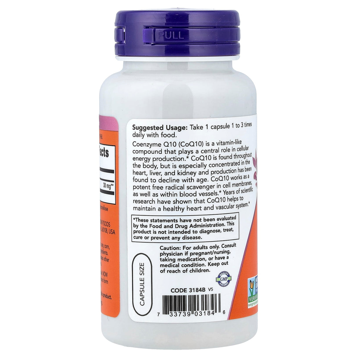 CoQ10 (Coenzima Q10), 30mg, Now Foods, 60 capsule