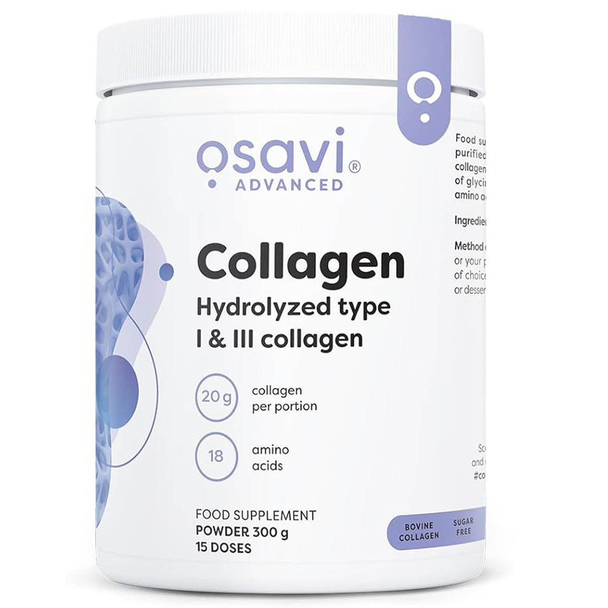 Collagen Peptides, Hydrolyzed type I & III, Osavi, 300g
