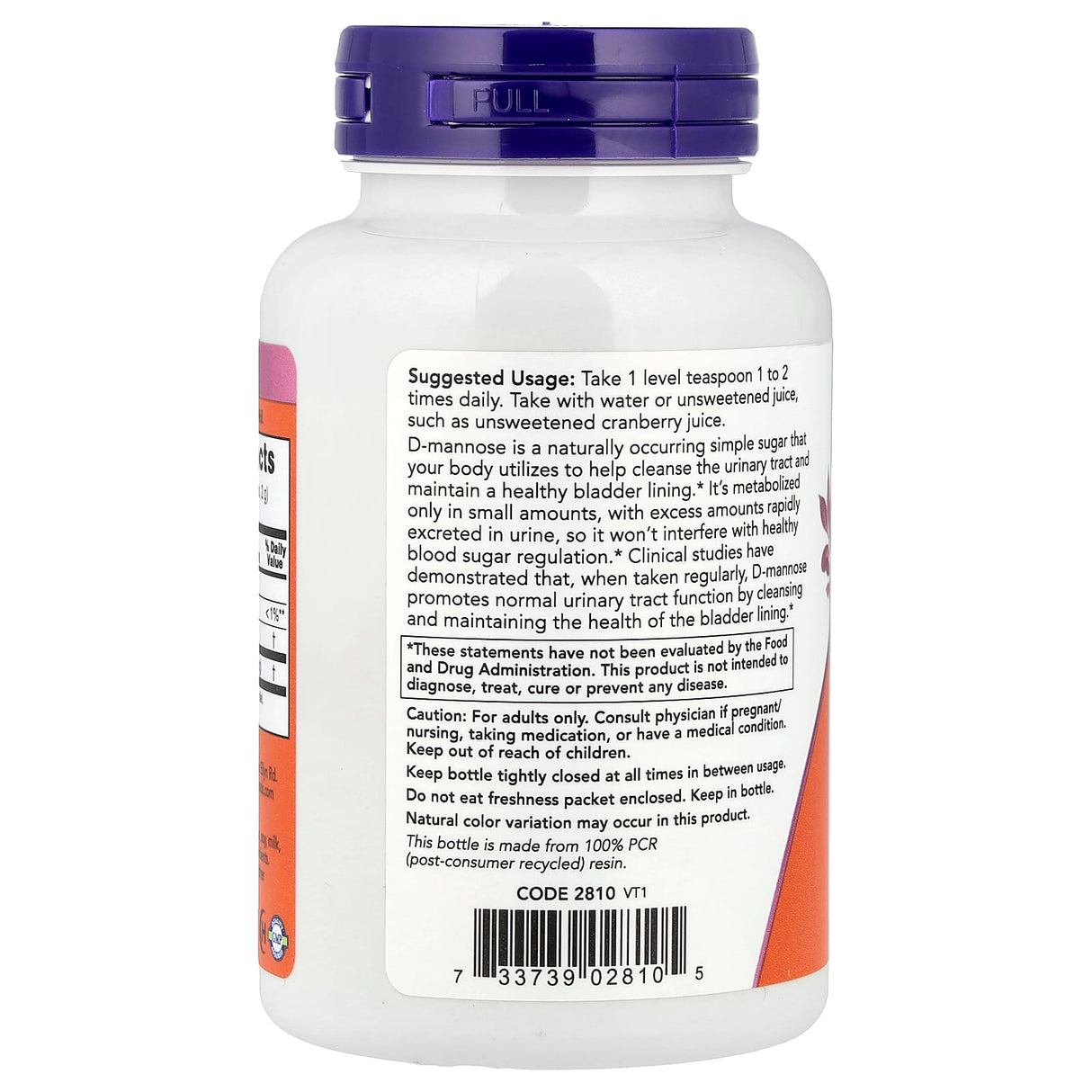 D-Mannose Organic Pure Powder, Now Foods, 85g