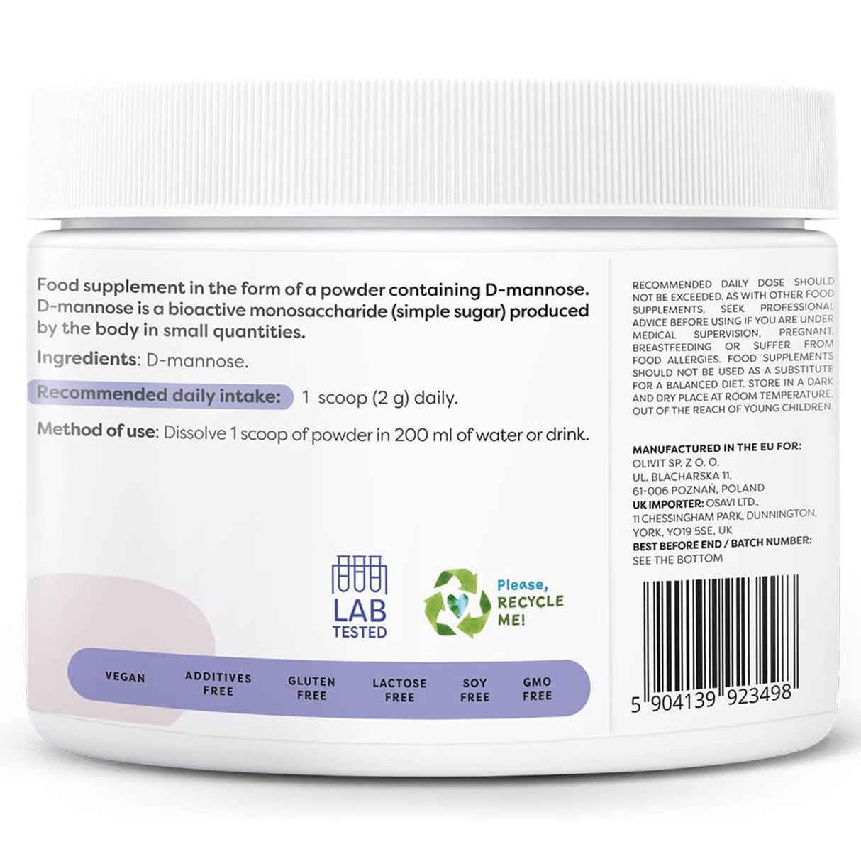 D-Mannose Powder, (Sănătatea Tractului Urinar), 2000 mg, Osavi, 120g