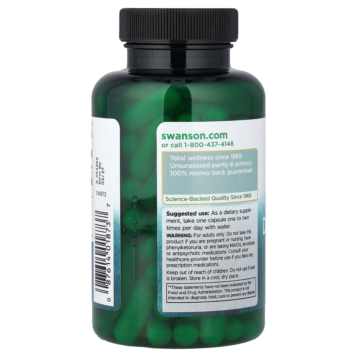 DL-Phenylalanine (Anxietate si Dureri Cronice), 500 mg, Swanson, 100 capsule SW873