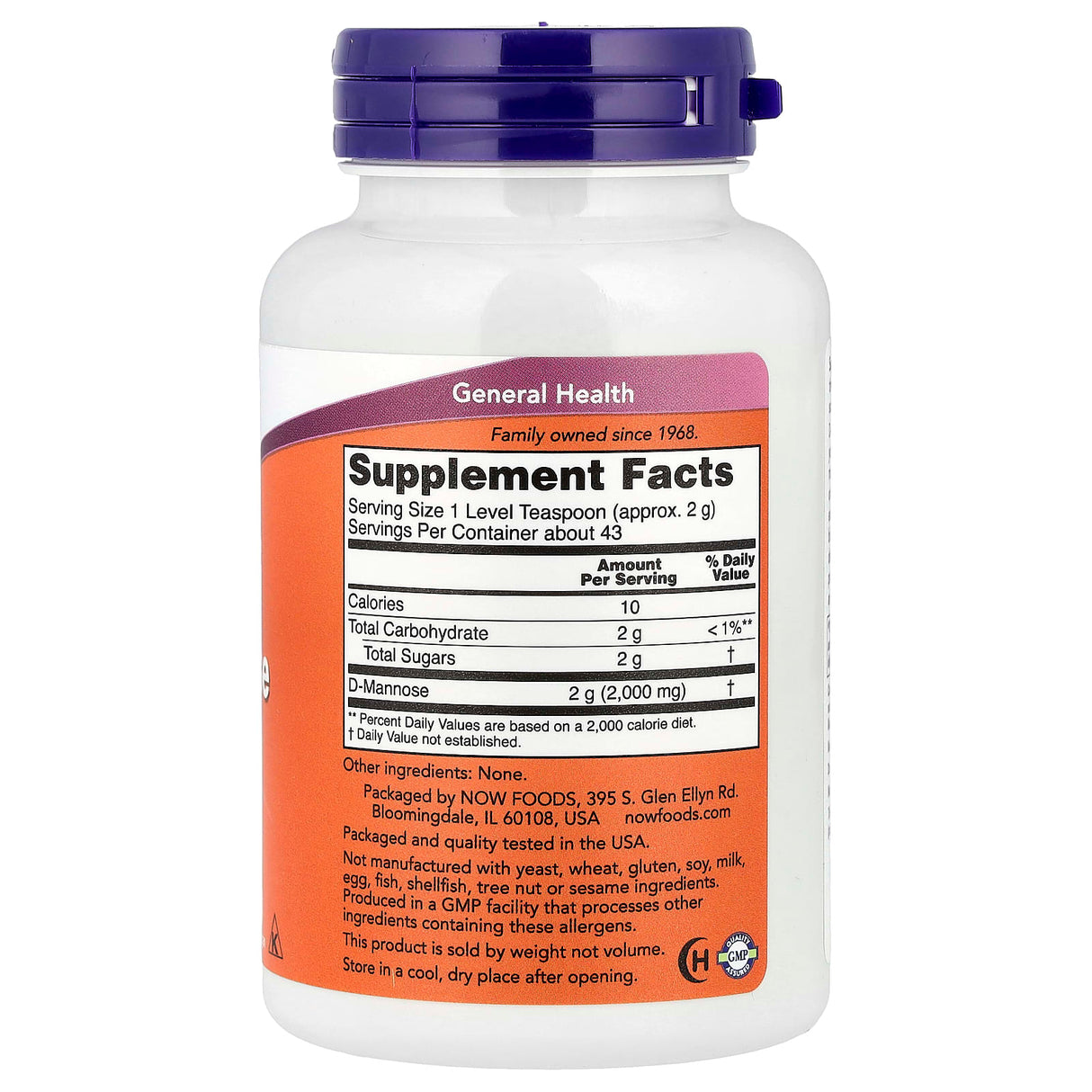 D-Mannose Organic Pure Powder, Now Foods, 85g
