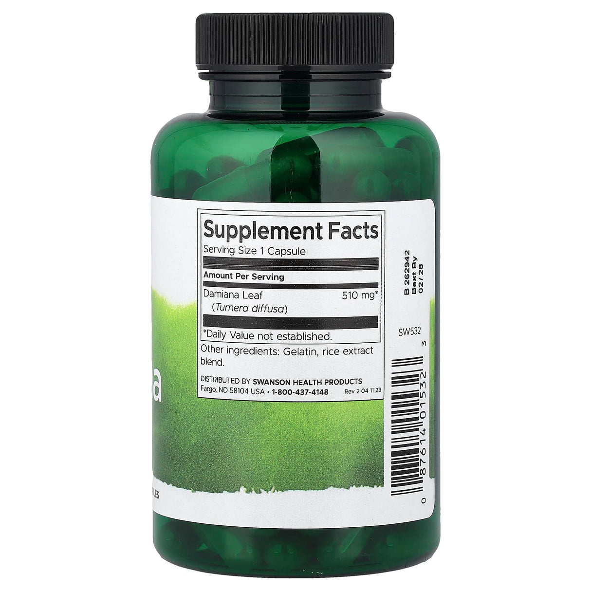 Damiana Leaves, 510mg, Swanson, 100 capsule SW532