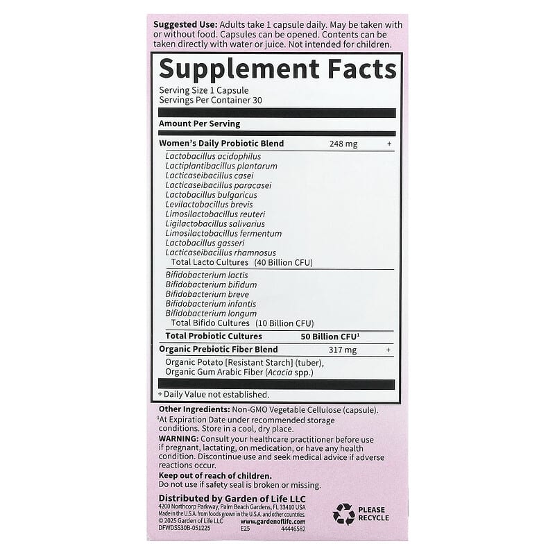 Dr. Formulated Probiotics, Once Daily Women's 50 Billion, Garden of Life, 30 capsule