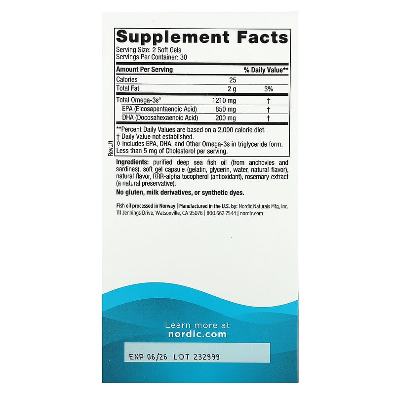 EPA Omega 3, Fish Oil, Nordic Naturals, 60 softgels