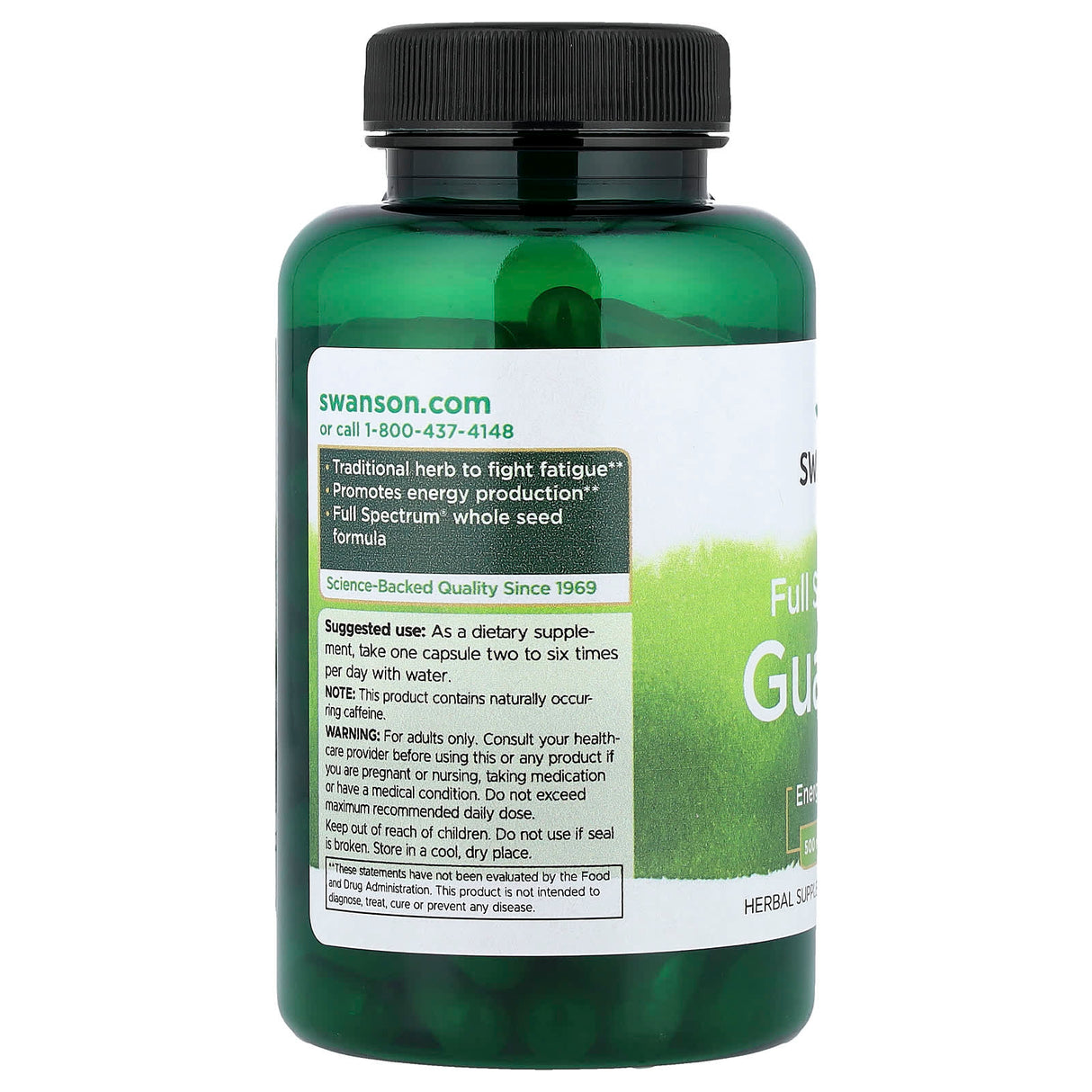 Full Spectrum Guarana, 500mg, Swanson, 100 capsule SW978