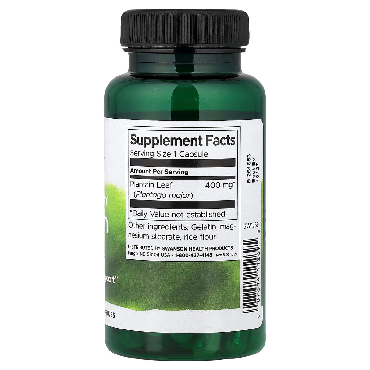 Plantain Leaf (Sistemul Respirator) 400 mg, Swanson, 60 capsule SW1269