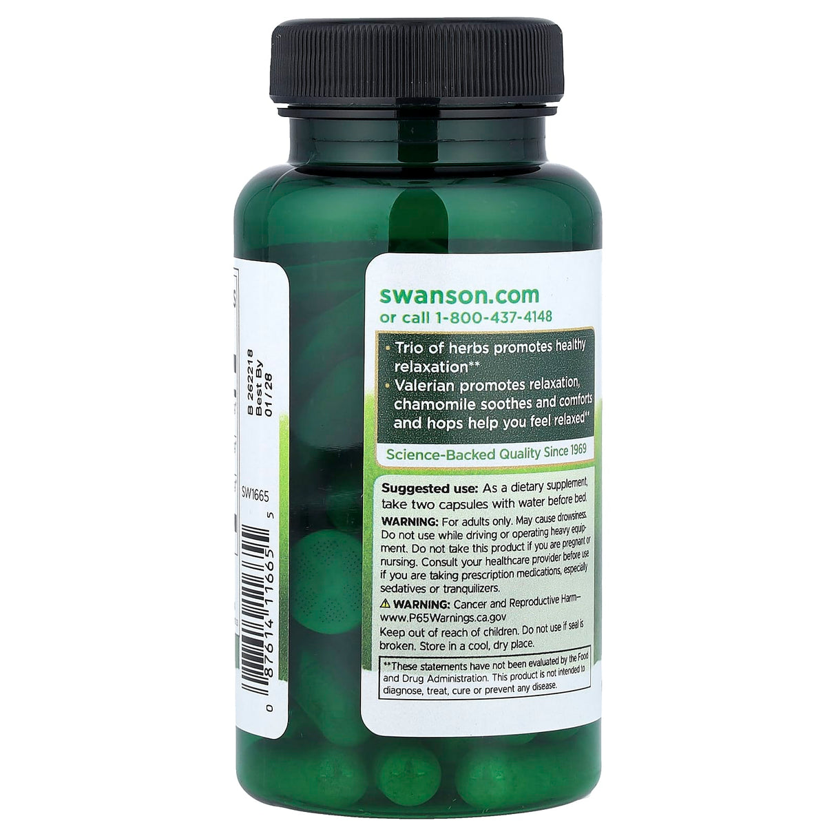 Full Spectrum Valeriana, Mușețel și Hamei, Swanson, 60 capsule SW1665