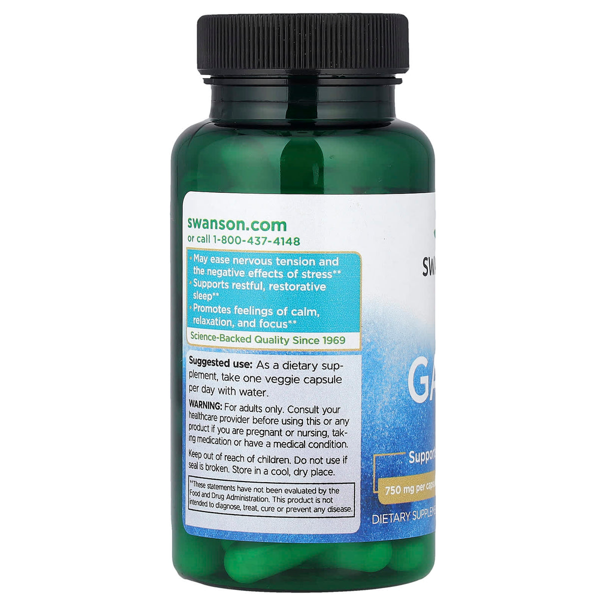 GABA, 750 mg Maximum Strength, Swanson, 60 capsule SWU676
