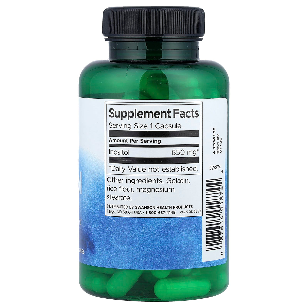 Inositol (Vitamina B8), 650mg, Swanson, 100 capsule SW874