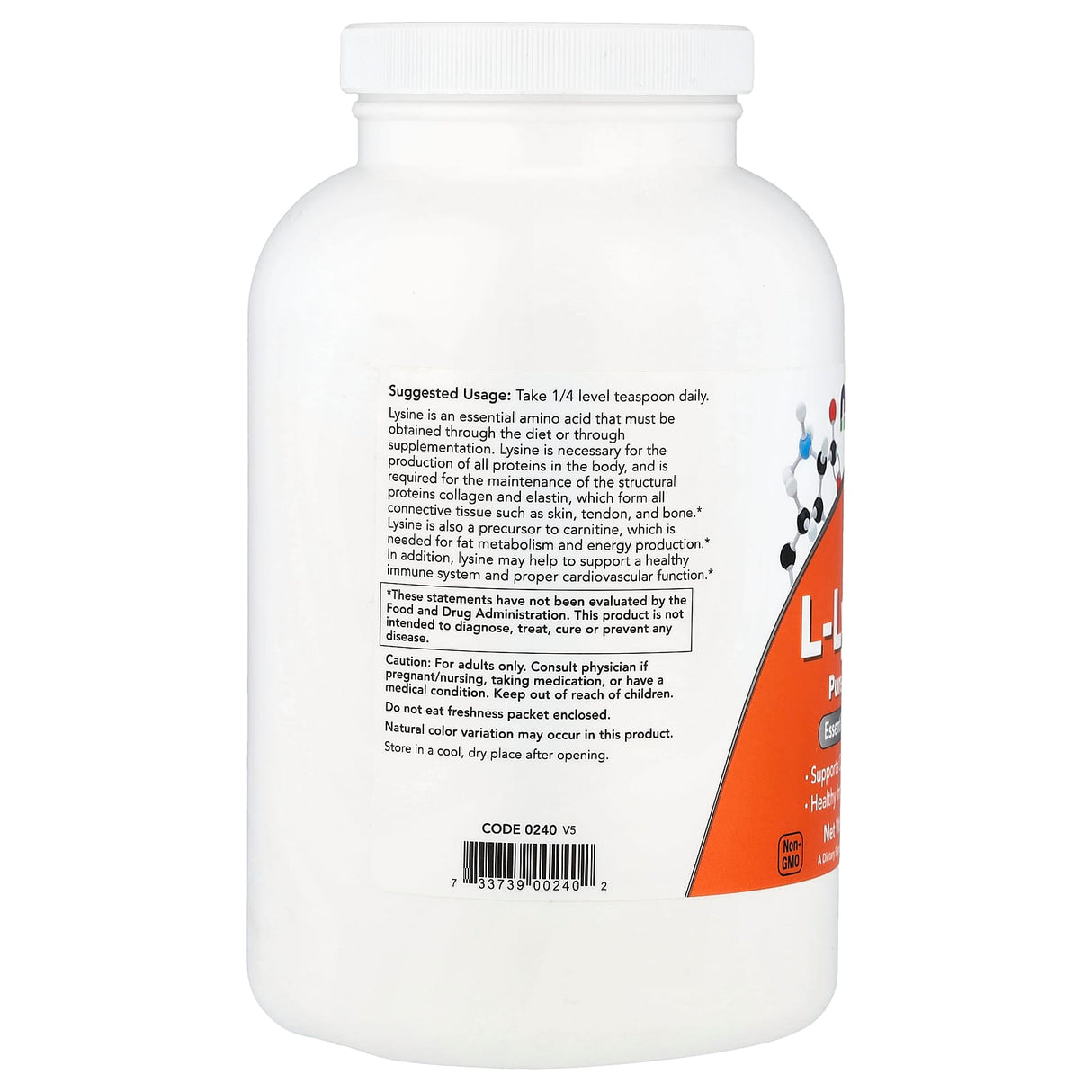 L-Lysine Pure Powder, Now Foods, 454g