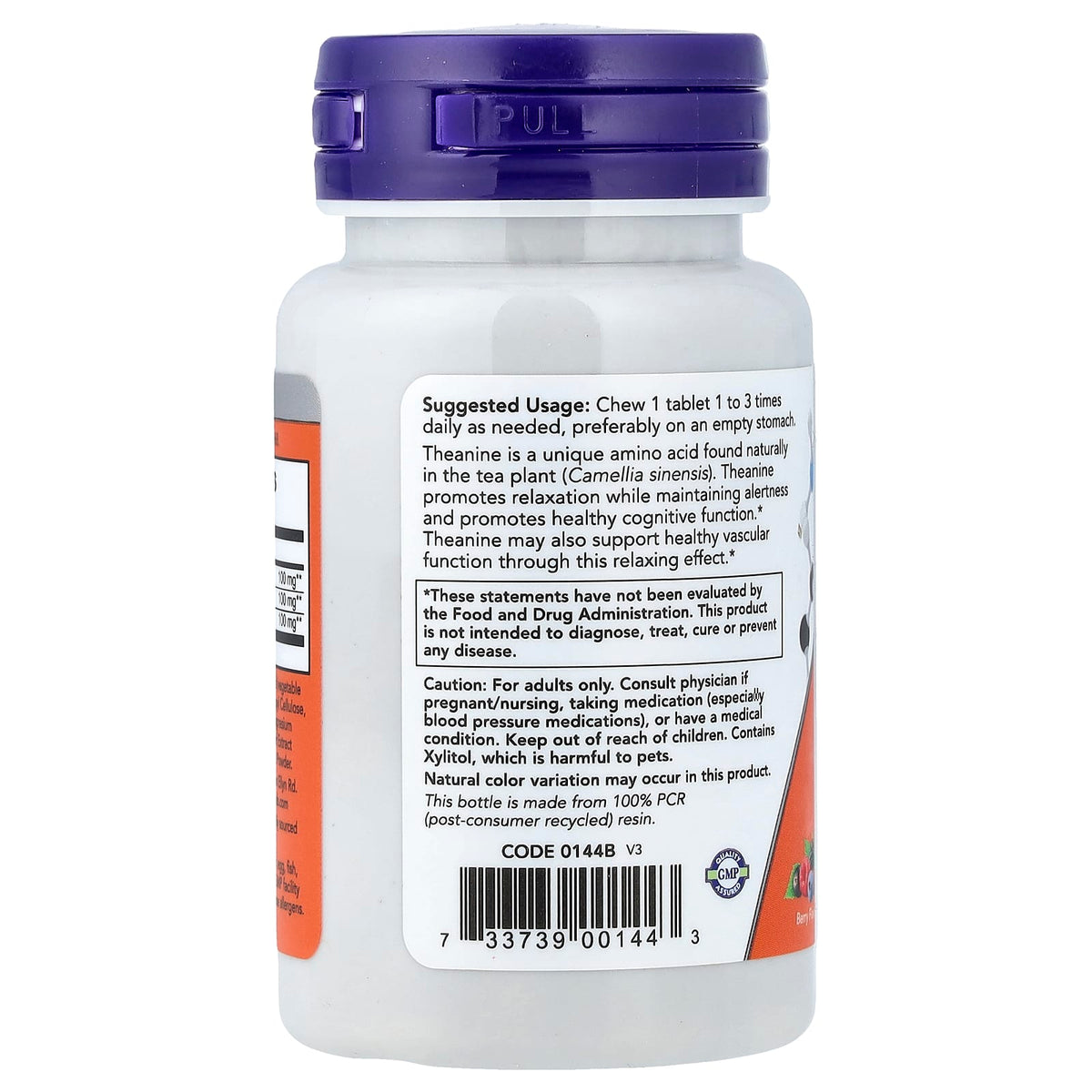 L-Theanine with Inositol and Taurine, 100 mg, Now Foods, 90 Tablete Masticabile