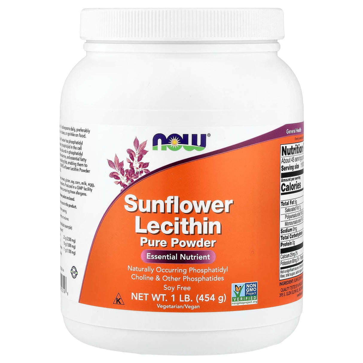 Lecitina din Floarea Soarelui Sunflower Lecithin, Now Foods, 454g
