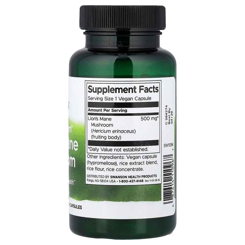 Încărcați imaginea în vizualizatorul Galerie, Lion's Mane Mushroom (Coama Leului Ciuperca), 500mg, Swanson, 60 capsule SW1096