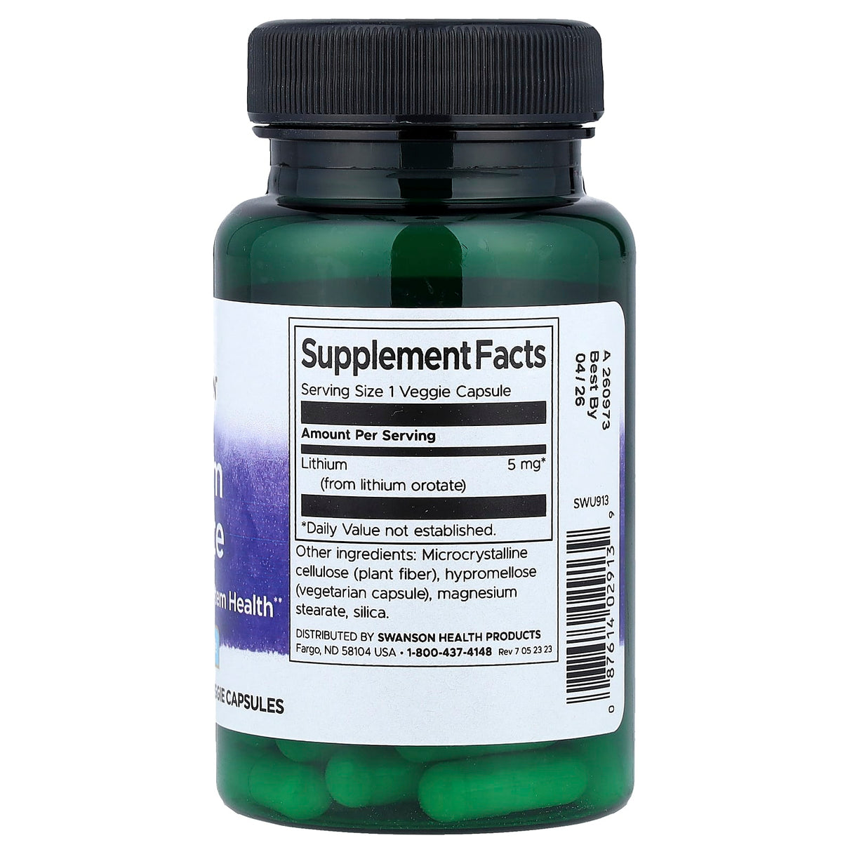 Lithium Orotate, (Litiu Orotat) 5mg, Swanson, 60 capsule SWU913