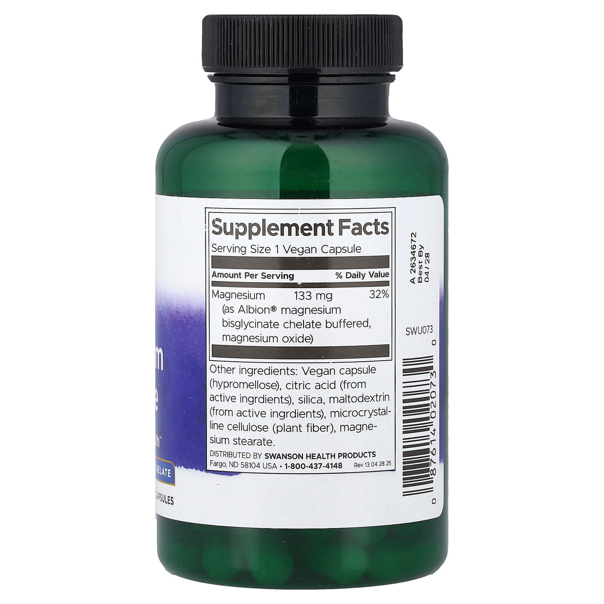 Magneziu Glicinat Albion Chelat, 133mg, Swanson, 90 capsule SWU073