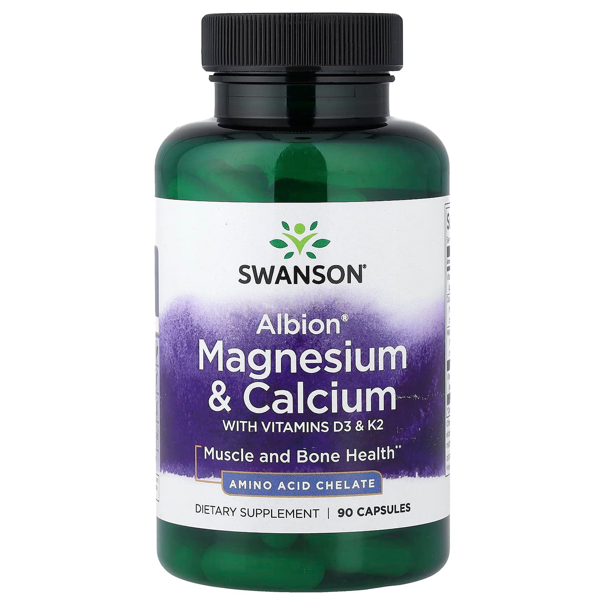 Magneziu si Calciu Glicinat cu Vitaminele D3 si K2, Swanson, 90 capsule SWU803