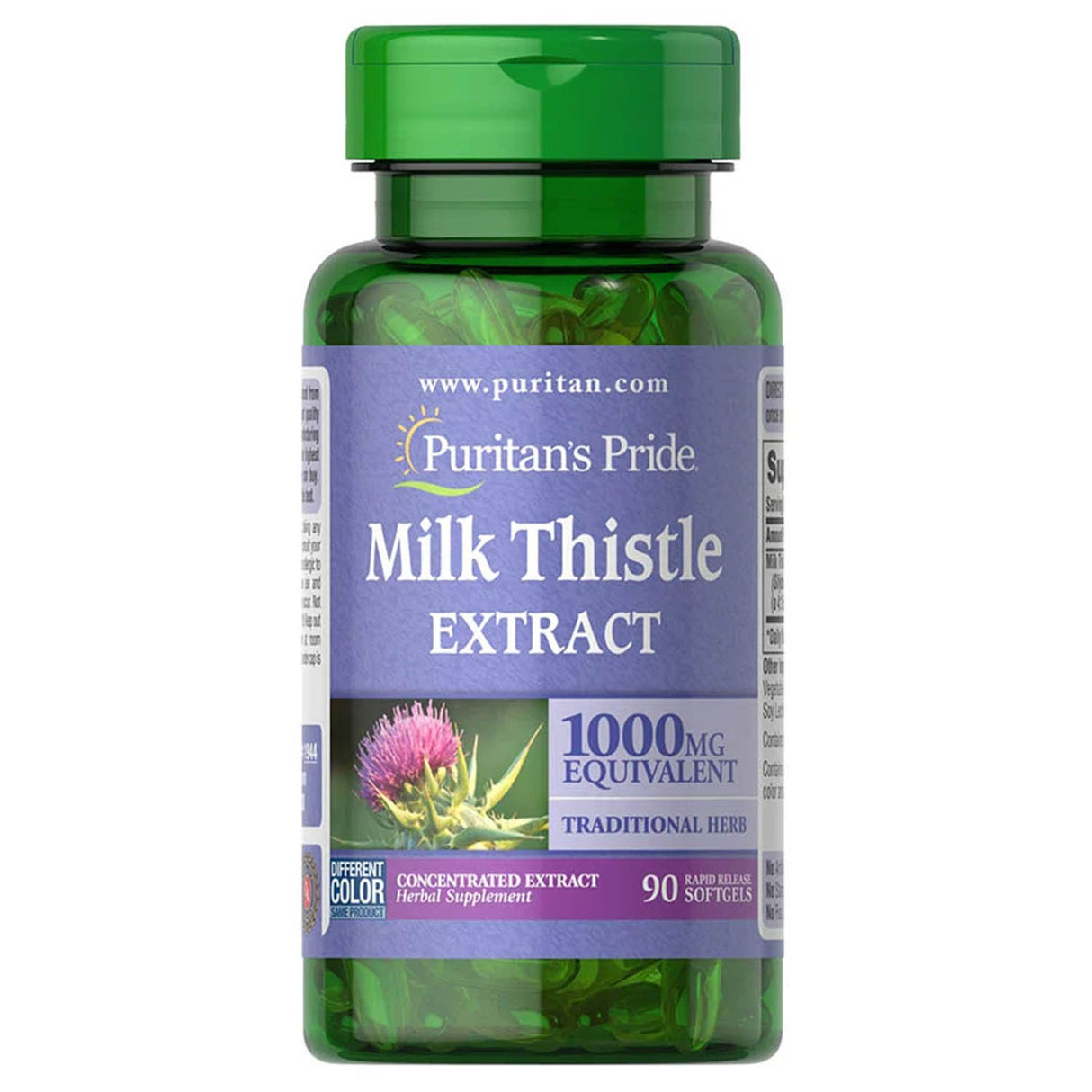 Milk Thistle 4:1 Extract (Silymarin) 1000 mg, Puritan's Pride, 90 Softgels