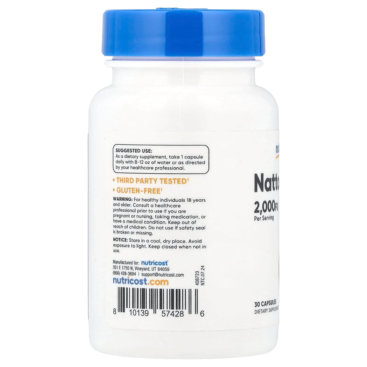 Nattokinase (Fluidizarea sangelui), 2,000 FU, Nutricost, 30 capsule