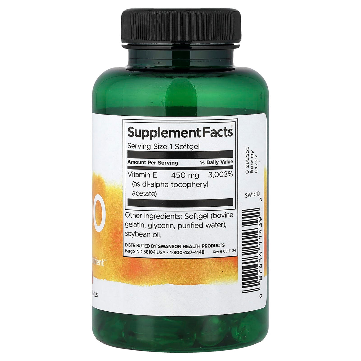 Natural Vitamina E, 1000 IU, Swanson, 60 Softgels SW1439