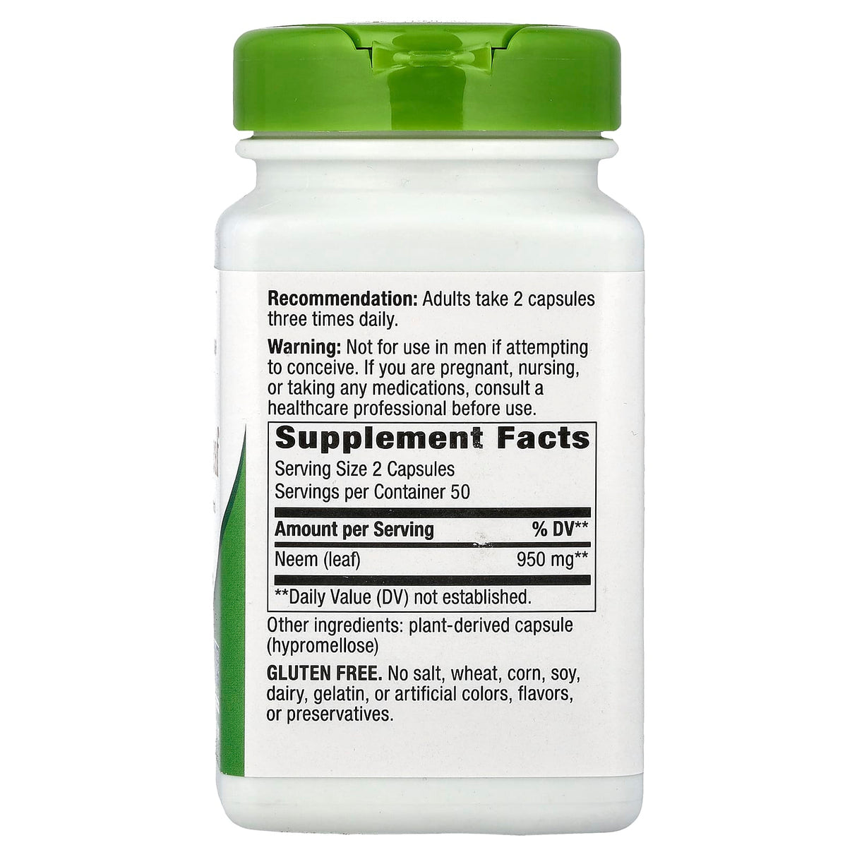 Neem Leaf (Antibiotic Natural) 475 mg, Nature's Way, 100 Capsule