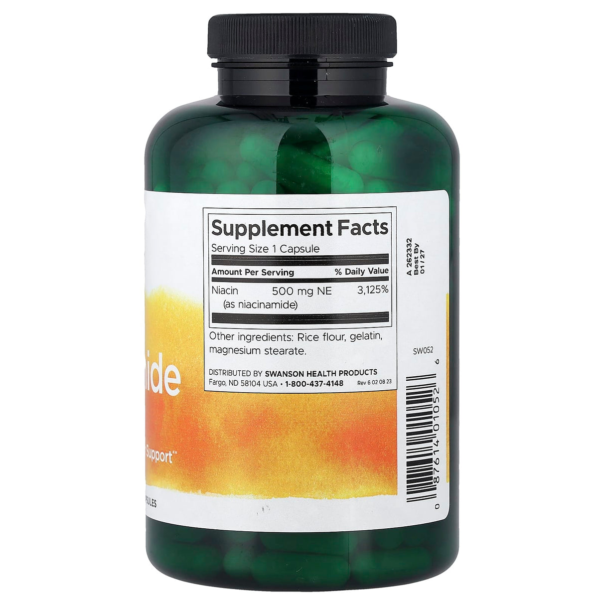 Niacinamide (Vitamina B3), 500mg, Swanson, 250 capsule SW052