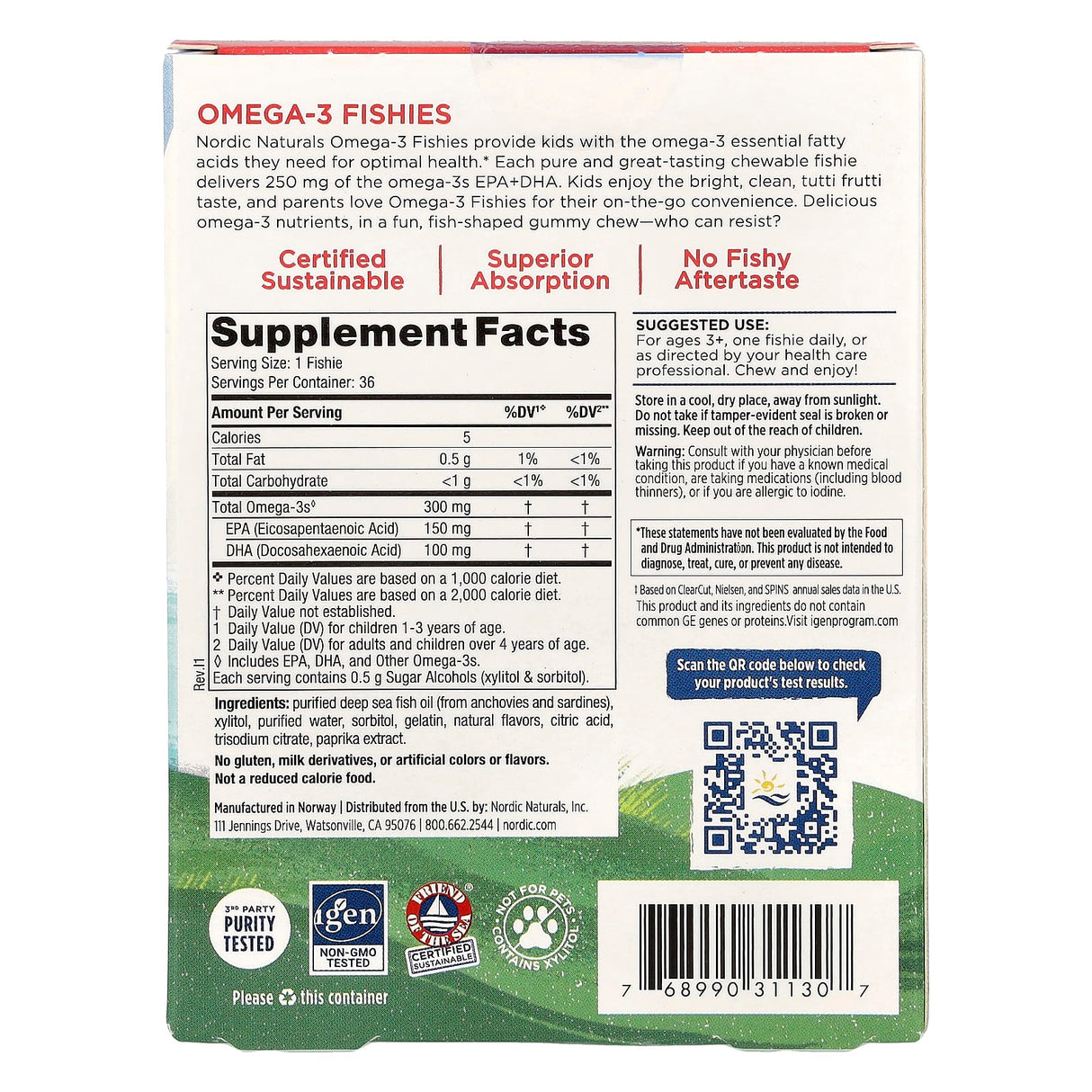 Nordic Omega-3 Fishies, Copii, 300mg, Nordic Naturals, 36 jeleuri