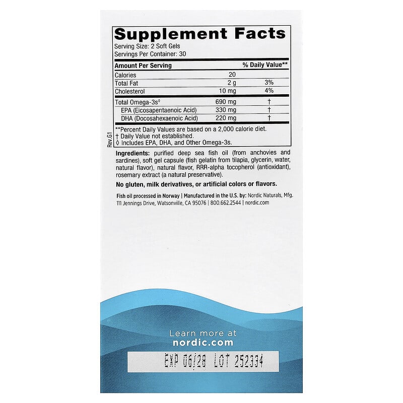 Omega-3 Lemon, 690 mg, Nordic Naturals, 60 softgels