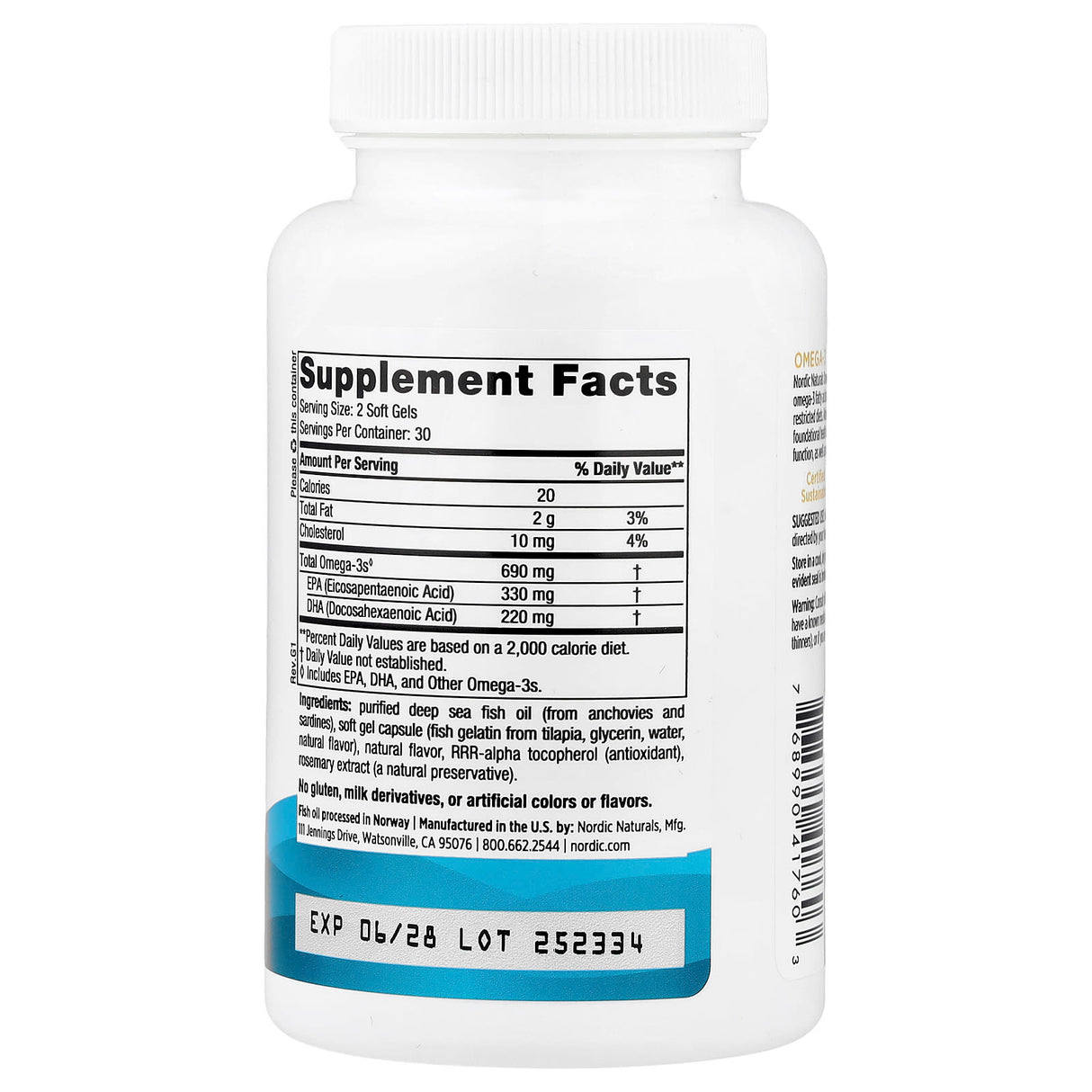Omega-3 Lemon, 690 mg, Nordic Naturals, 60 softgels