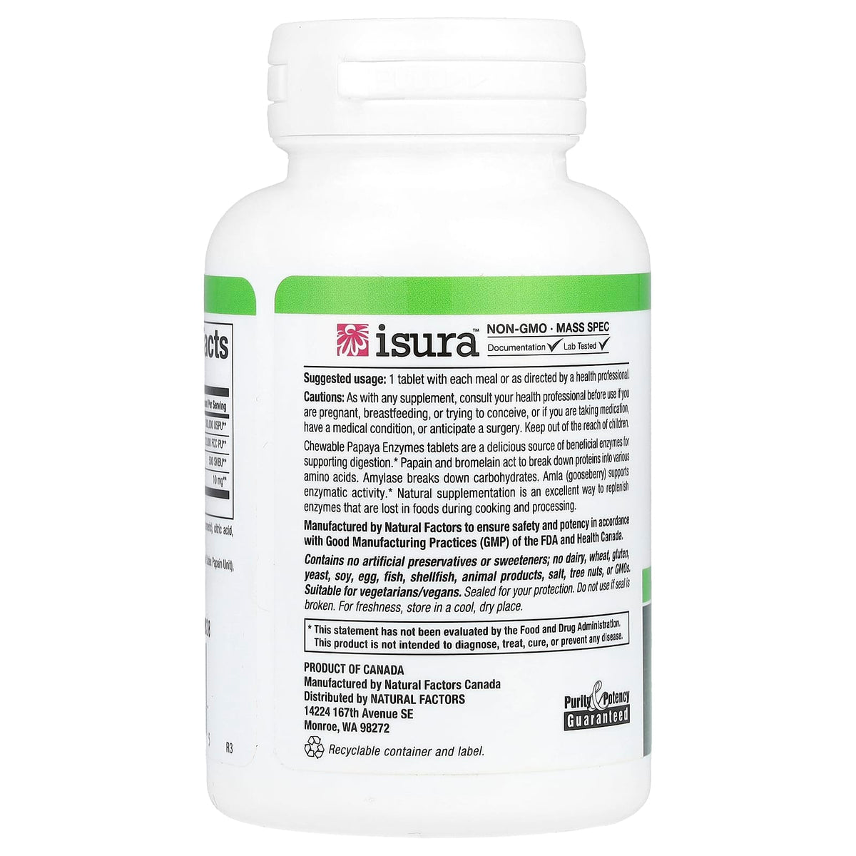 Papaya Enzymes with Amylase & Bromelain, Natural Factors, 120 tablete