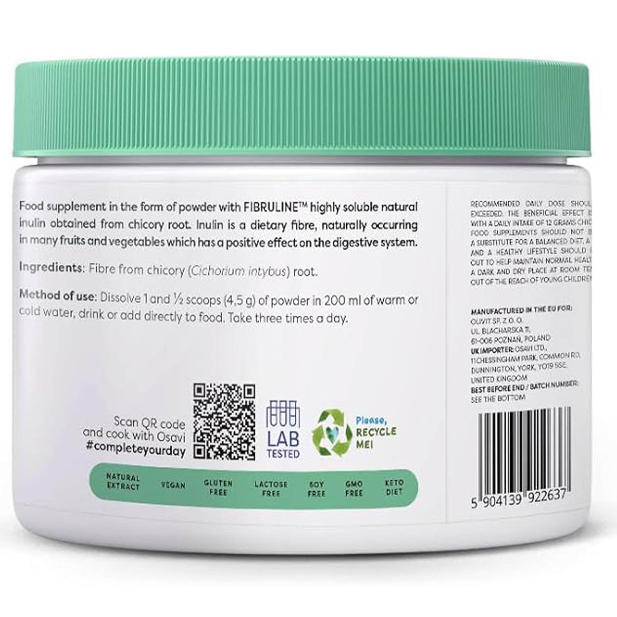 Prebiotic Inulina din Rădăcină de Cicoare, Osavi, 270g