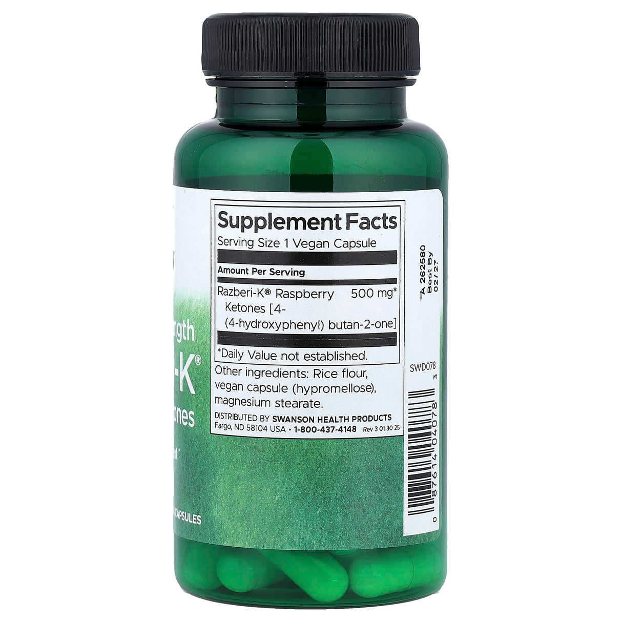 Razberi-K (Cetonă de Zmeura), 500 mg, Swanson, 60 capsule SWD078
