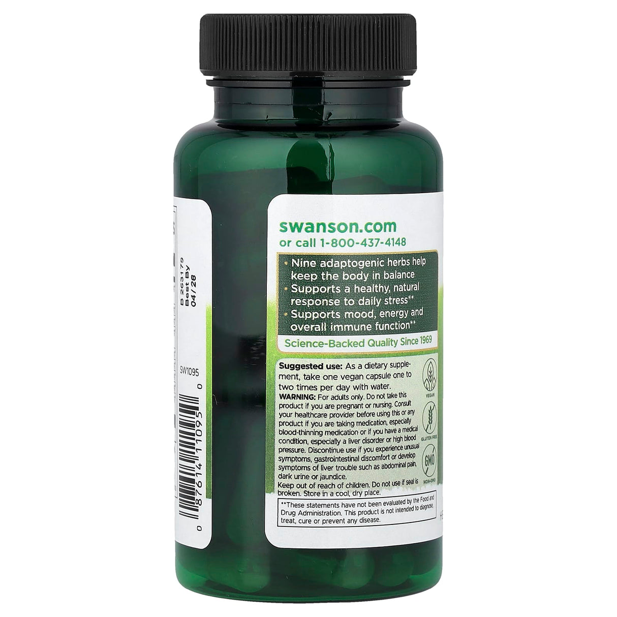 Rhodiola Ashwagandha Ginseng (Adaptogenic Herbal Complex), Swanson, 60 capsule SW1095