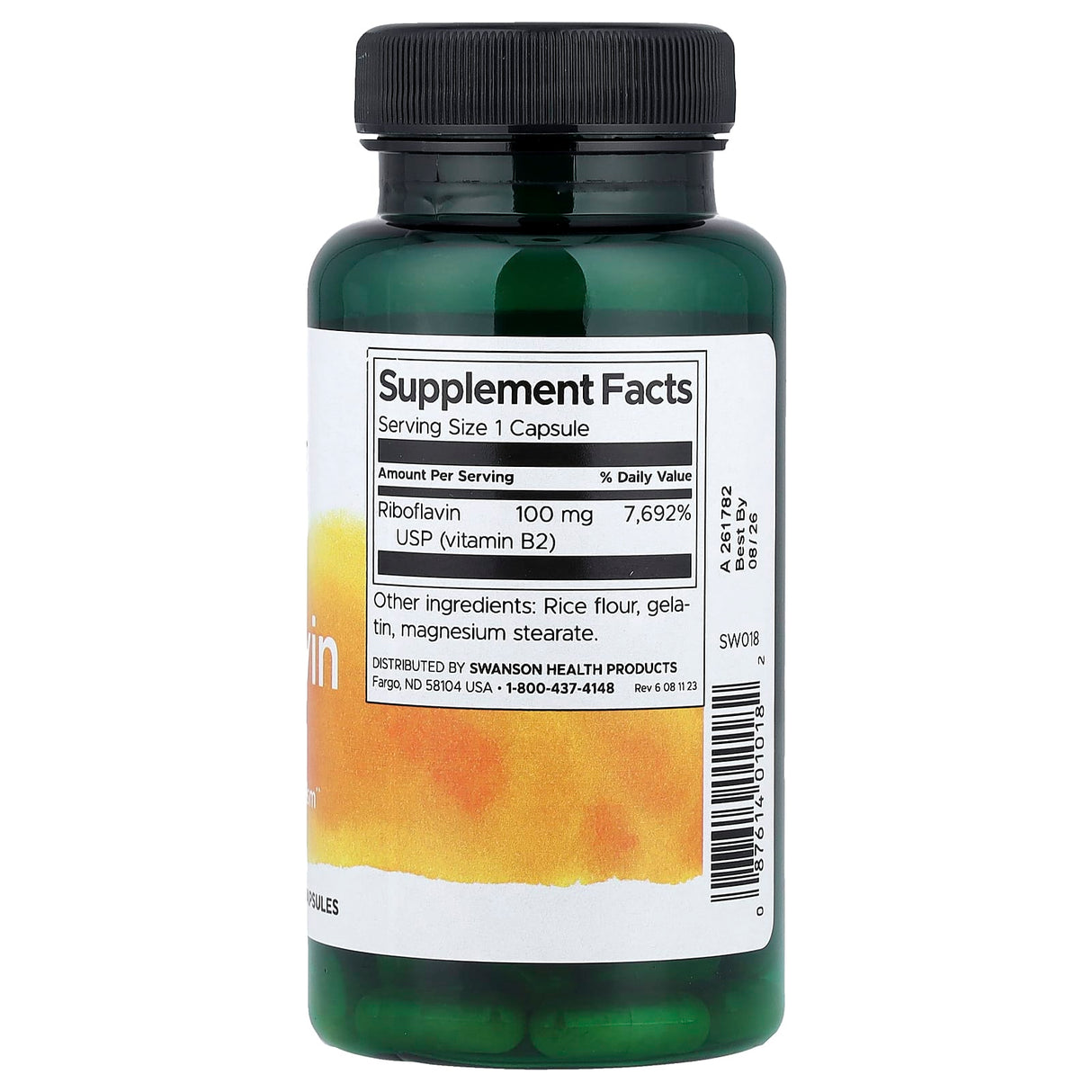 Riboflavin Vitamin B-2 (Riboflavină), 100mg, Swanson, 100 capsule SW018