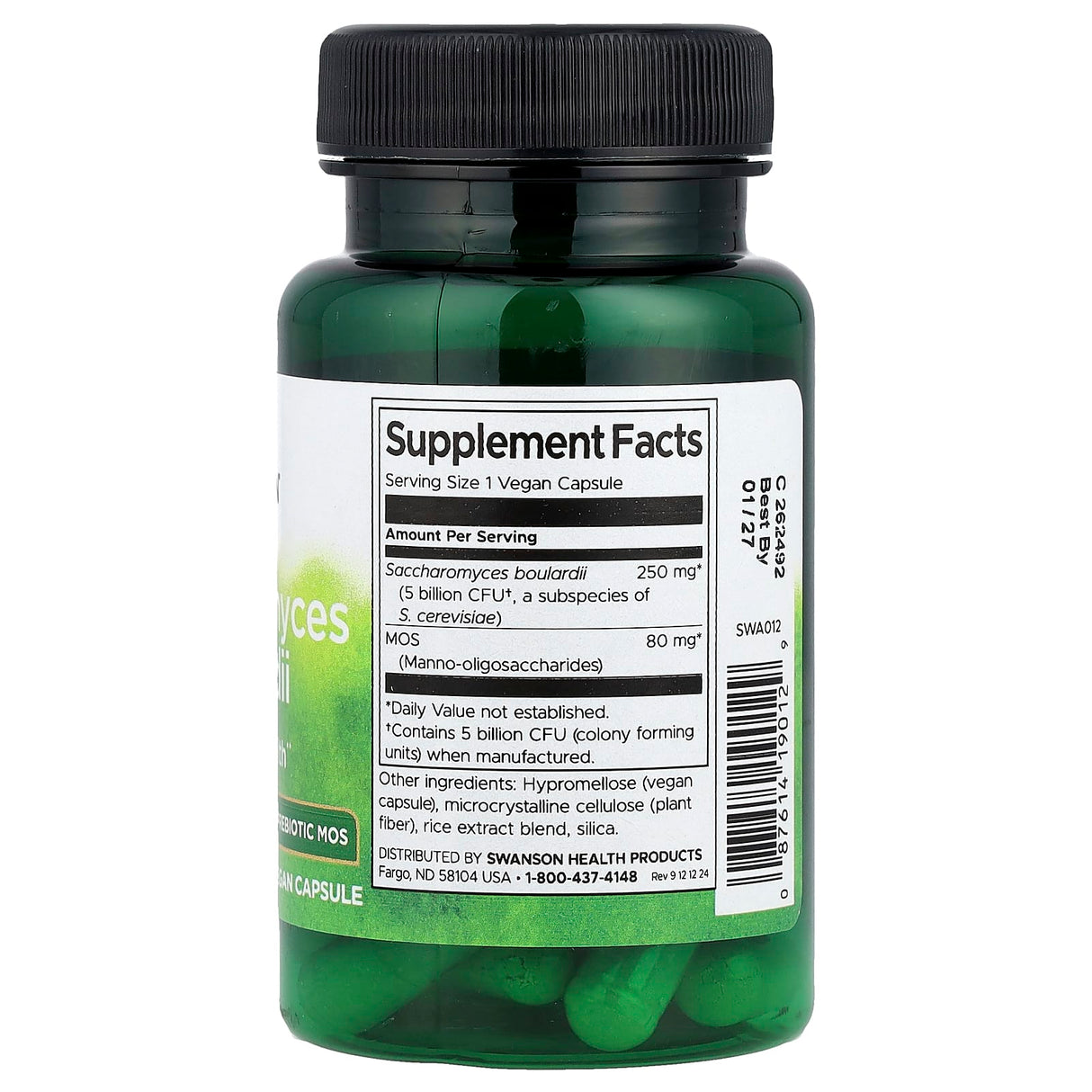 Saccharomyces Boulardii with Prebiotic MOS, 5 Billion CFU, Swanson, 30 capsule SWA012