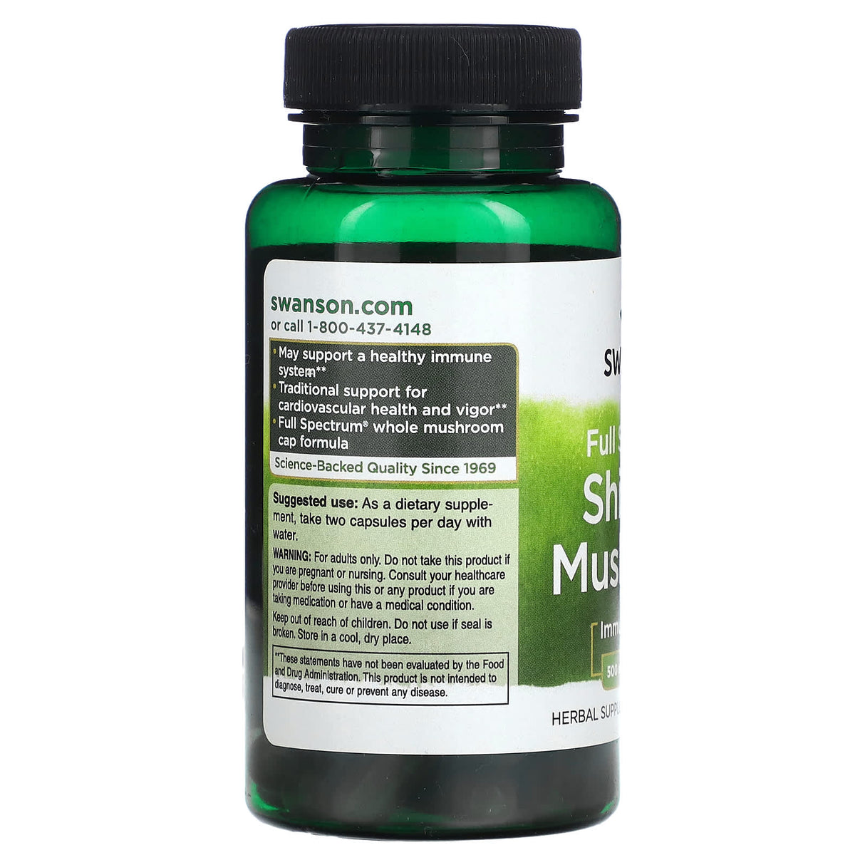 Shiitake Mushroom (Lentinus Edodes), 500mg, Swanson, 60 capsule SW1339
